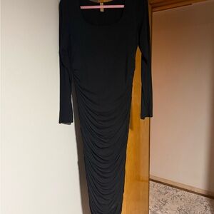 Chic Black Long Sleeve Ruched Dress
